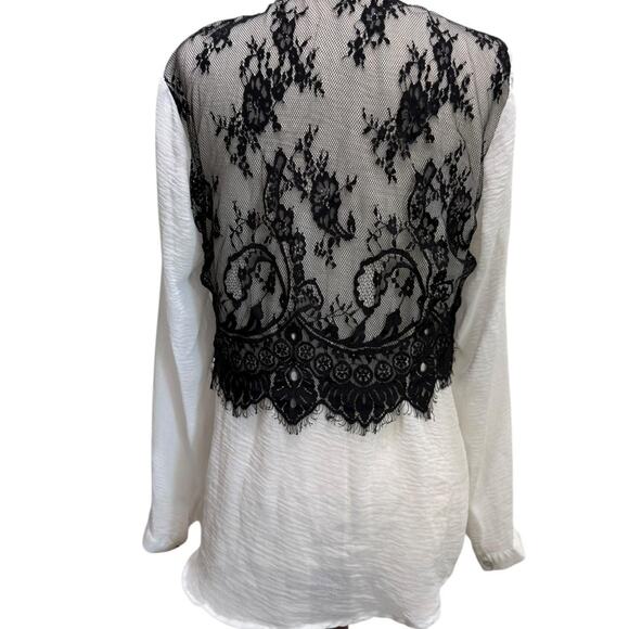 Sheer Lace Western Blouse Black White Boho Cowgirl Y2K Medium - Picture 2 of 5